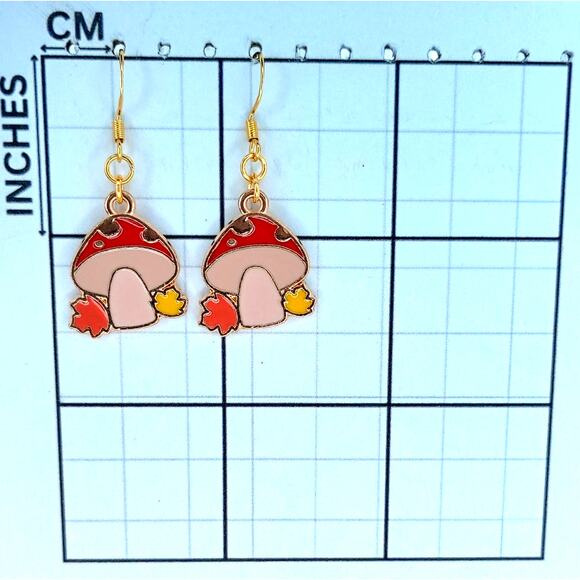 Fall mushroom dangle earrings — lightweight autumn leaf jewelry - Picture 3 of 4